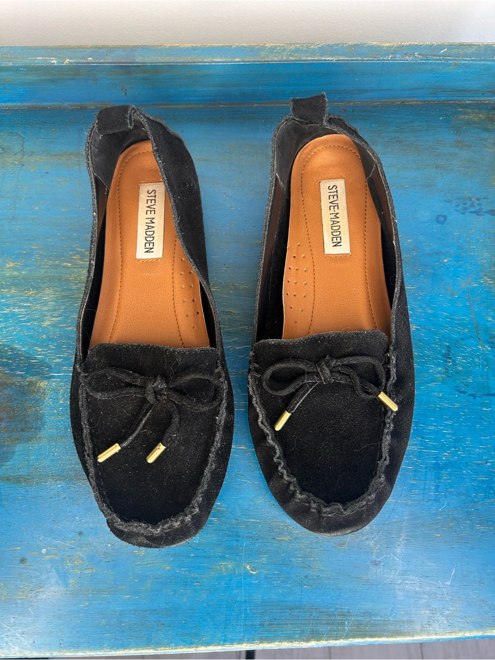 Steve Madden Black Suede Bow Moccasin Flats